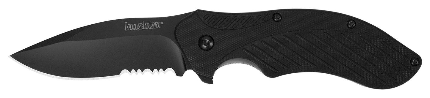 Kershaw 1605CKTST Clash 3.10" Folding Drop Point Part Serrated Black Oxide 8Cr13MoV SS Blade Black Glass-Filled Nylon Handle Includes Pocket Clip