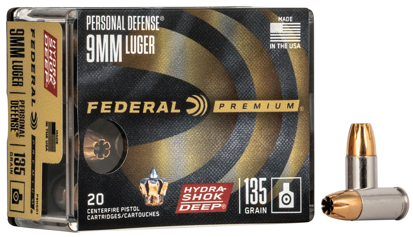 Federal P9HSD1 Premium Personal Defense 9mmLuger 135gr Hydra-Shok Deep Hollow Point 20 Per Box/10 Case
