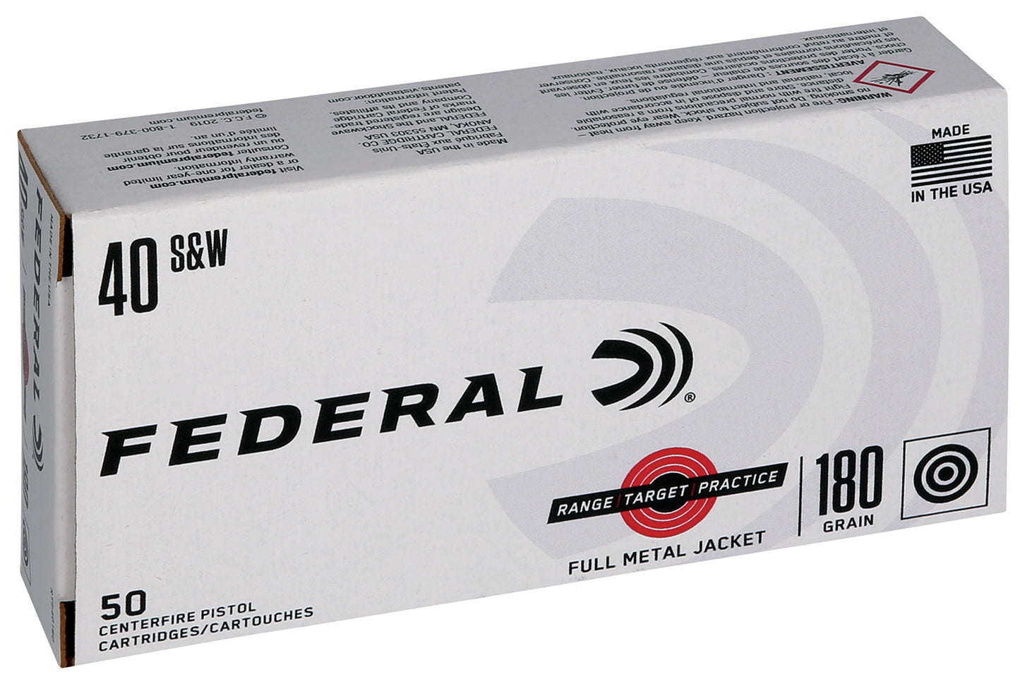 Federal RTP40180 Range & Target 40S&W 180gr Full Metal Jacket 50 Per Box/20 Case