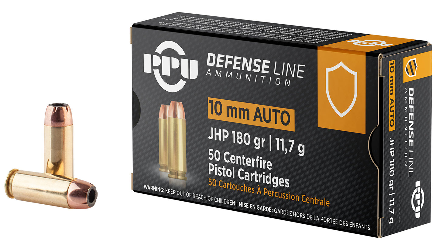 PPU PPD10 Defense 10mmAuto 180gr Jacketed Hollow Point 50 Per Box/10 Case