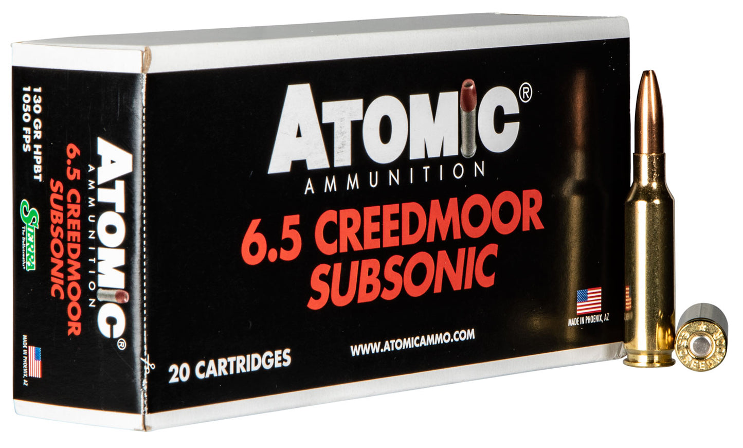 Atomic Ammunition 00476 Rifle Subsonic 6.5 Creedmoor 130 gr Sierra MatchKing BTHP 20 Per Box/ 10 Case