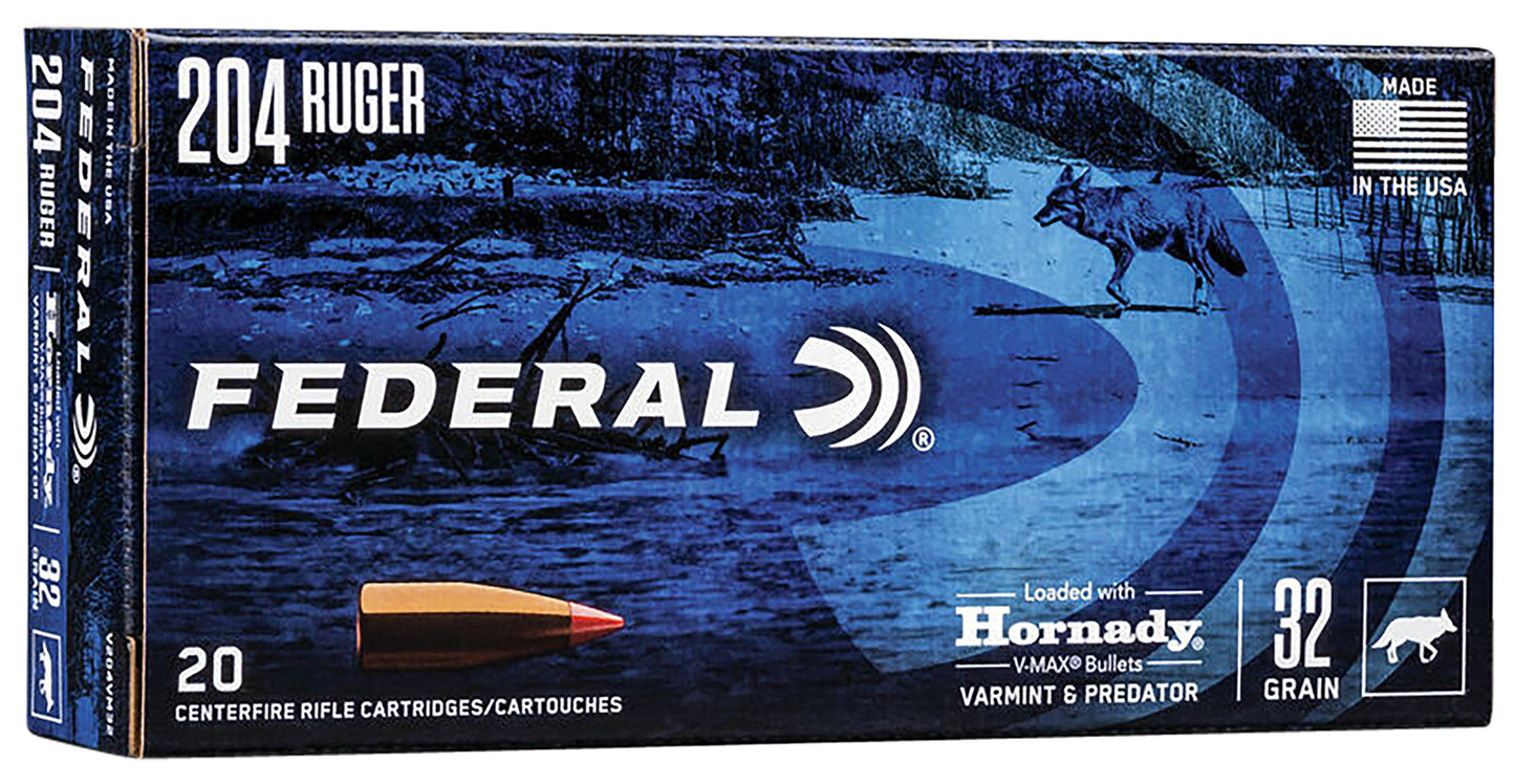 Federal V204VM32 Varmint & Predator 204Ruger 32gr Hornady V-Max 20 Per Box/10 Case