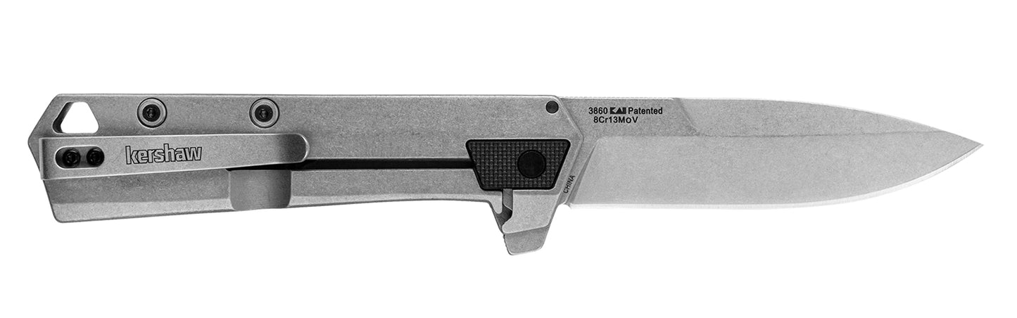 Kershaw 3860 Oblivion 3.50" Folding Spear Point Plain Stonewashed 8Cr13MoV SS Blade Black/Bead Blasted Glass-Filled Nylon Handle Includes Pocket Clip