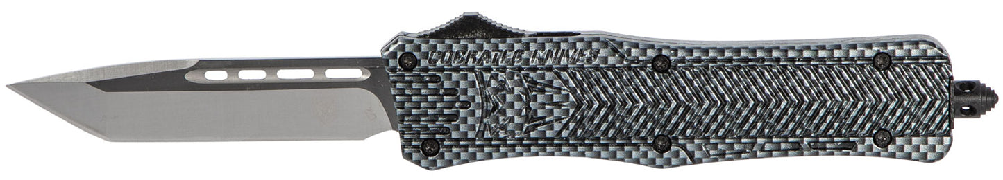 CobraTec Knives MCFCTK1MTNS CTK-1 Medium 3" OTF Tanto Plain D2 Steel Blade/Carbon Fiber Aluminum Handle Features Glass Breaker Includes Pocket Clip