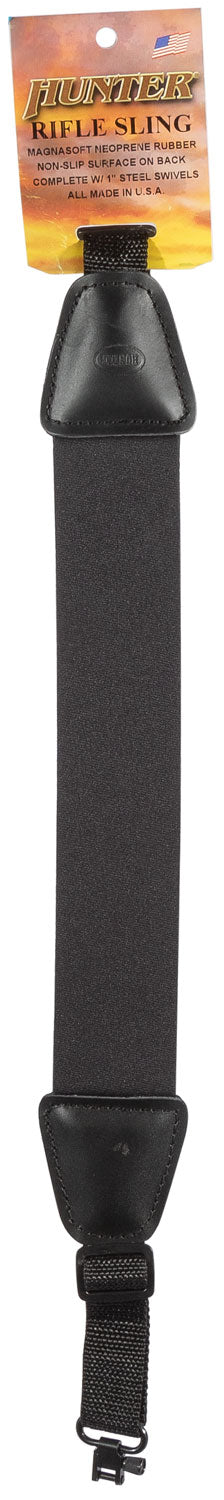 Hunter Company 1272B101 MagnaSoft Sling made of Black Neoprene with Leather Accents, Adjustable Design & Swivels for Rifles
