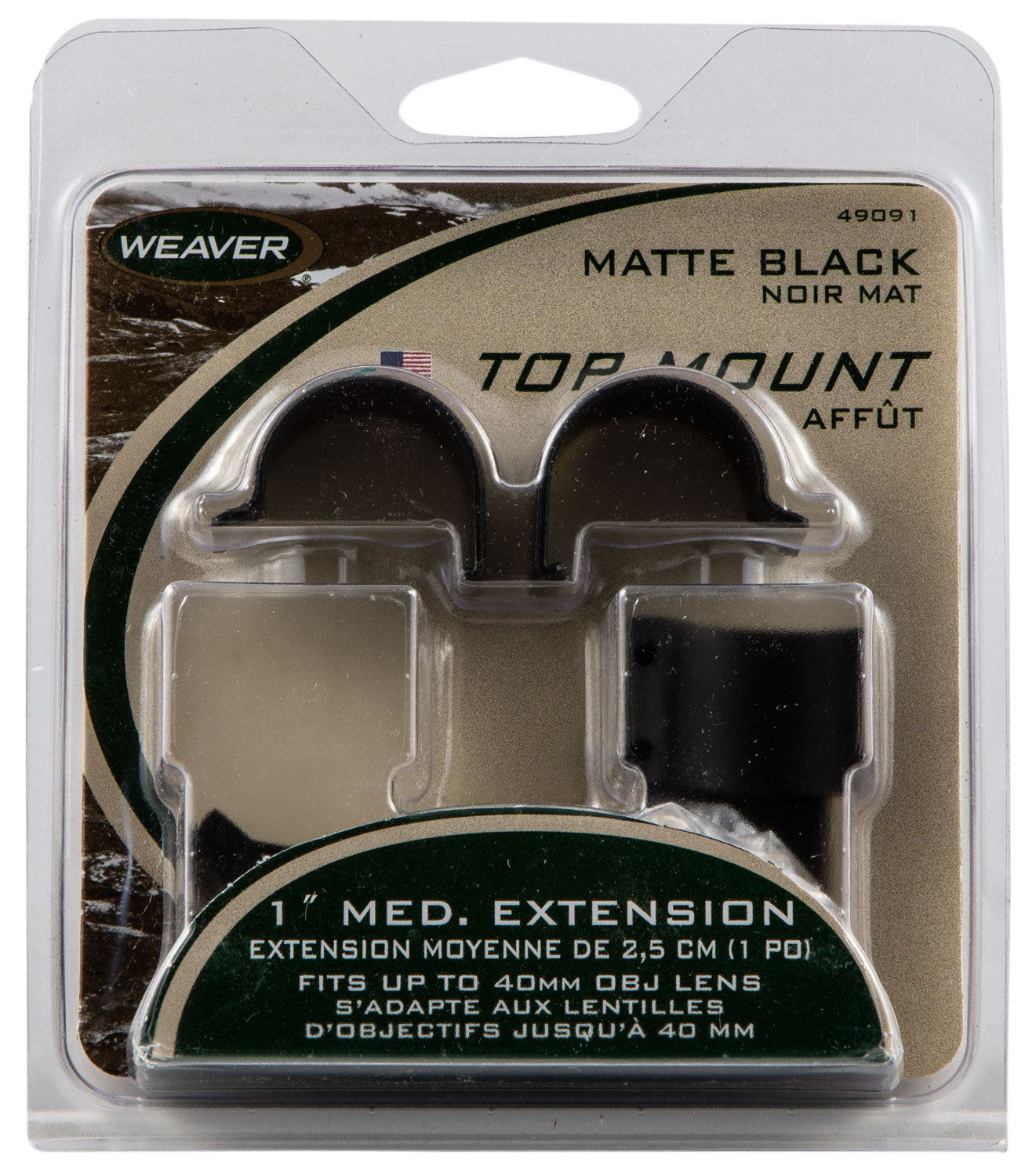 Weaver Mounts 49091 Detachable Top Mount Extension Rings Matte Black 1" Medium