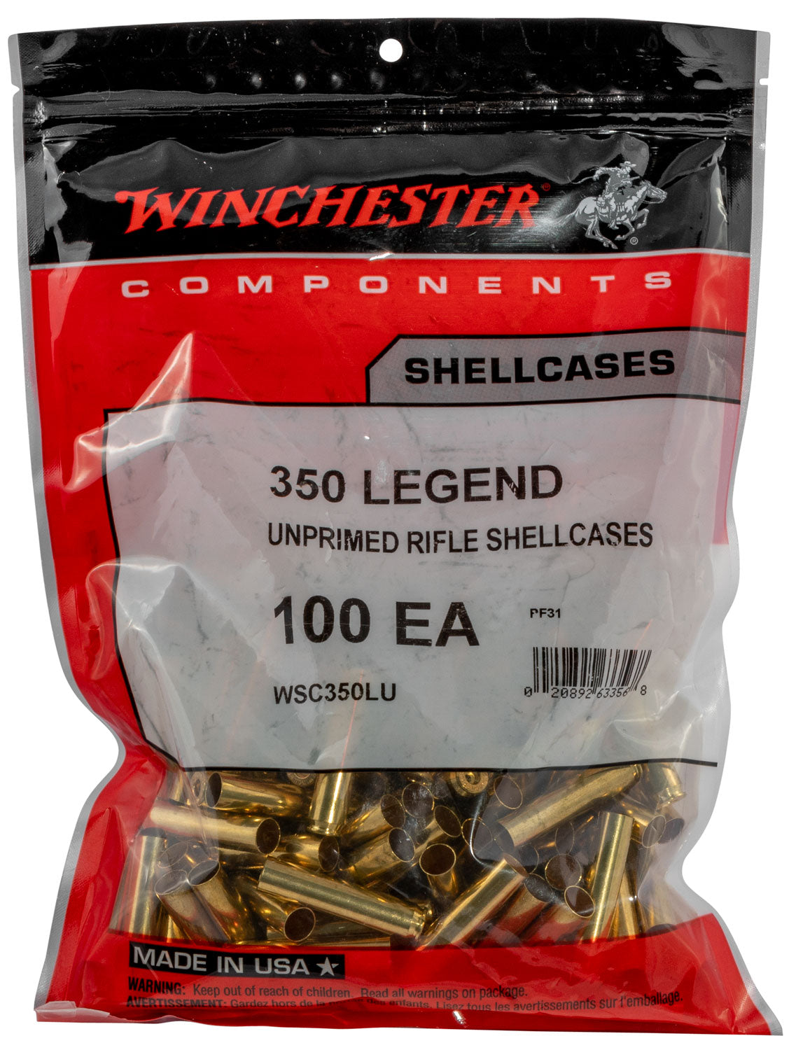 Winchester Ammo WSC350LU Unprimed Cases 350Legend Rifle Brass 100/Bag