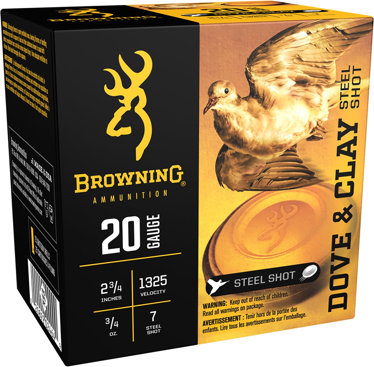 Browning Ammo B193832027 Dove & Clay 20Gauge 2.75" 3/4oz 7Shot 25 Per Box/10 Case