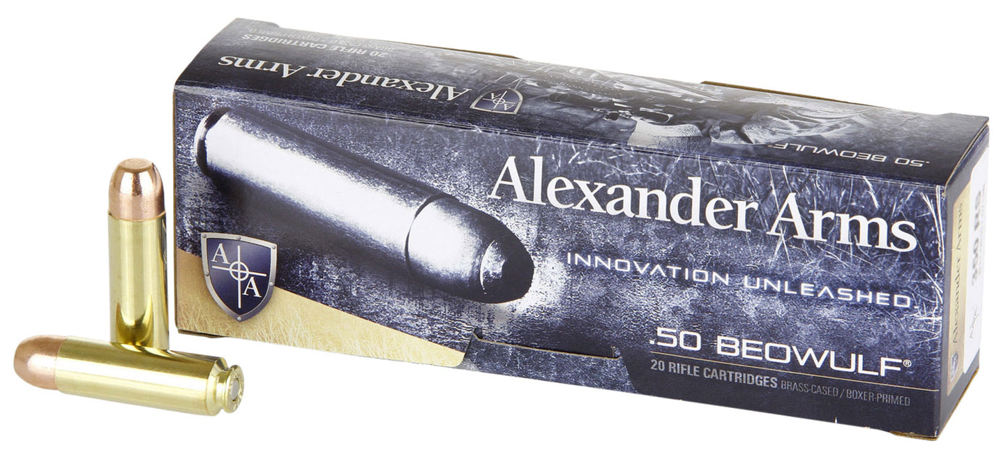 Alexander Arms AB350RSBOX Round Shoulder 50Beowulf 350gr Flat Point 20 Per Box/10 Case