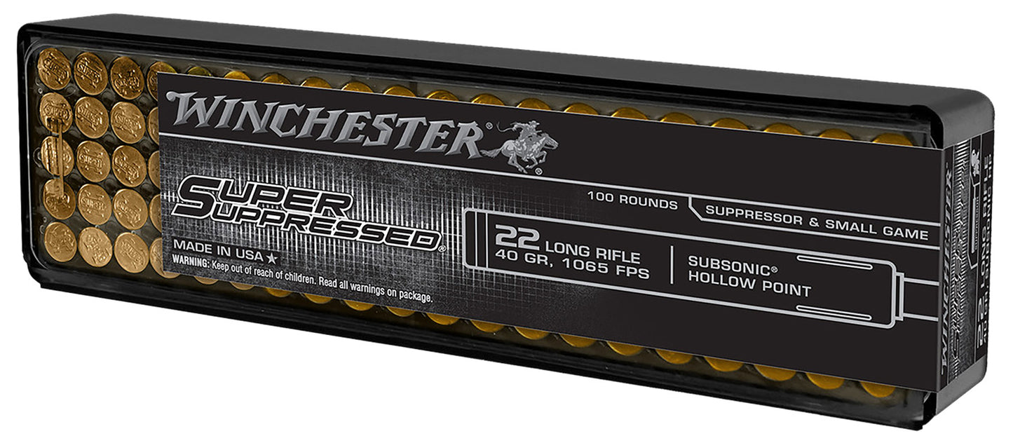 Winchester Ammo SUP22LRHP Super Suppressed 22LR 40gr Lead Hollow Point 100 Per Box/20 Case