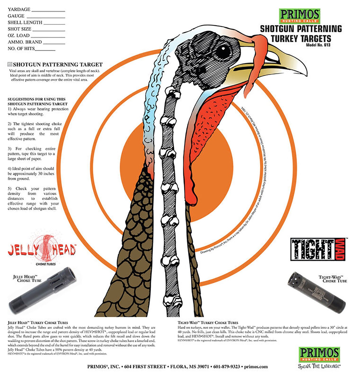 Primos 6041 Patterning Turkey Hanging Paper Targets, For Use With Shotgun 10.75" x 11.50" Multi-Color 12 PK