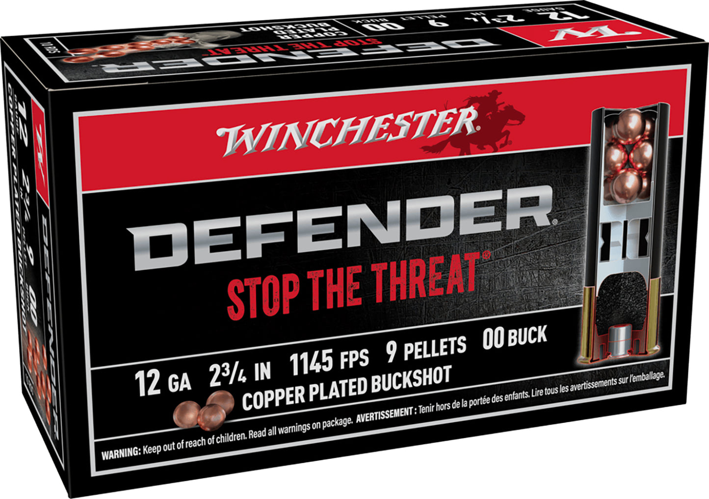 Winchester Ammo SB1200PD Defender 12Gauge 2.75" 9Pellets Copper Plated 00Buck Shot 10 Per Box/10 Case