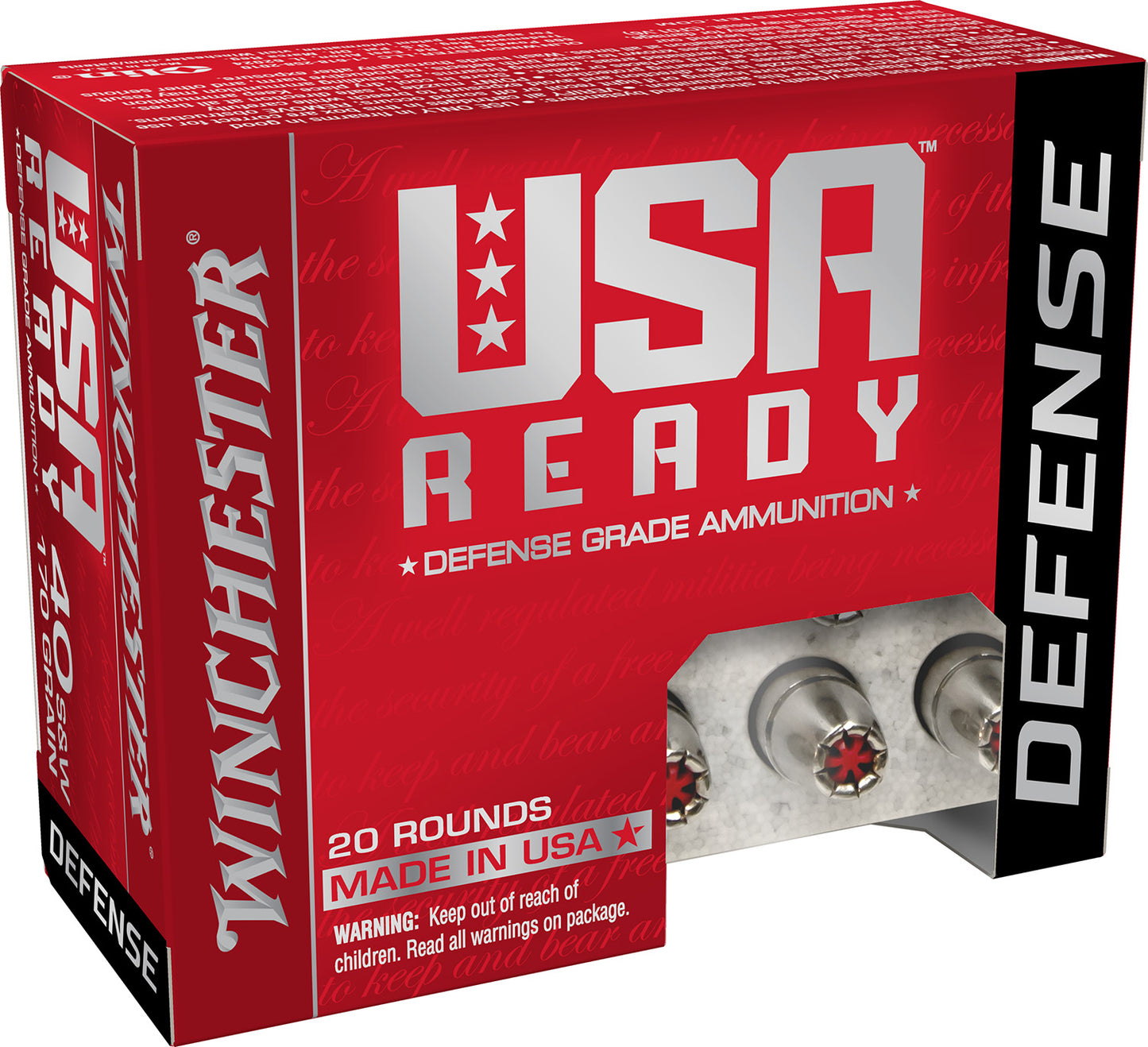 Winchester Ammo RED40HP USA Ready 40S&W 170gr Hex Vent Hollow Point 20 Per Box/10 Case