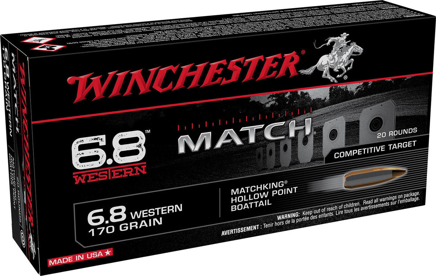 Winchester Ammo S68WM Match 6.8Western 170gr Sierra MatchKing BTHP 20 Per Box/10 Case