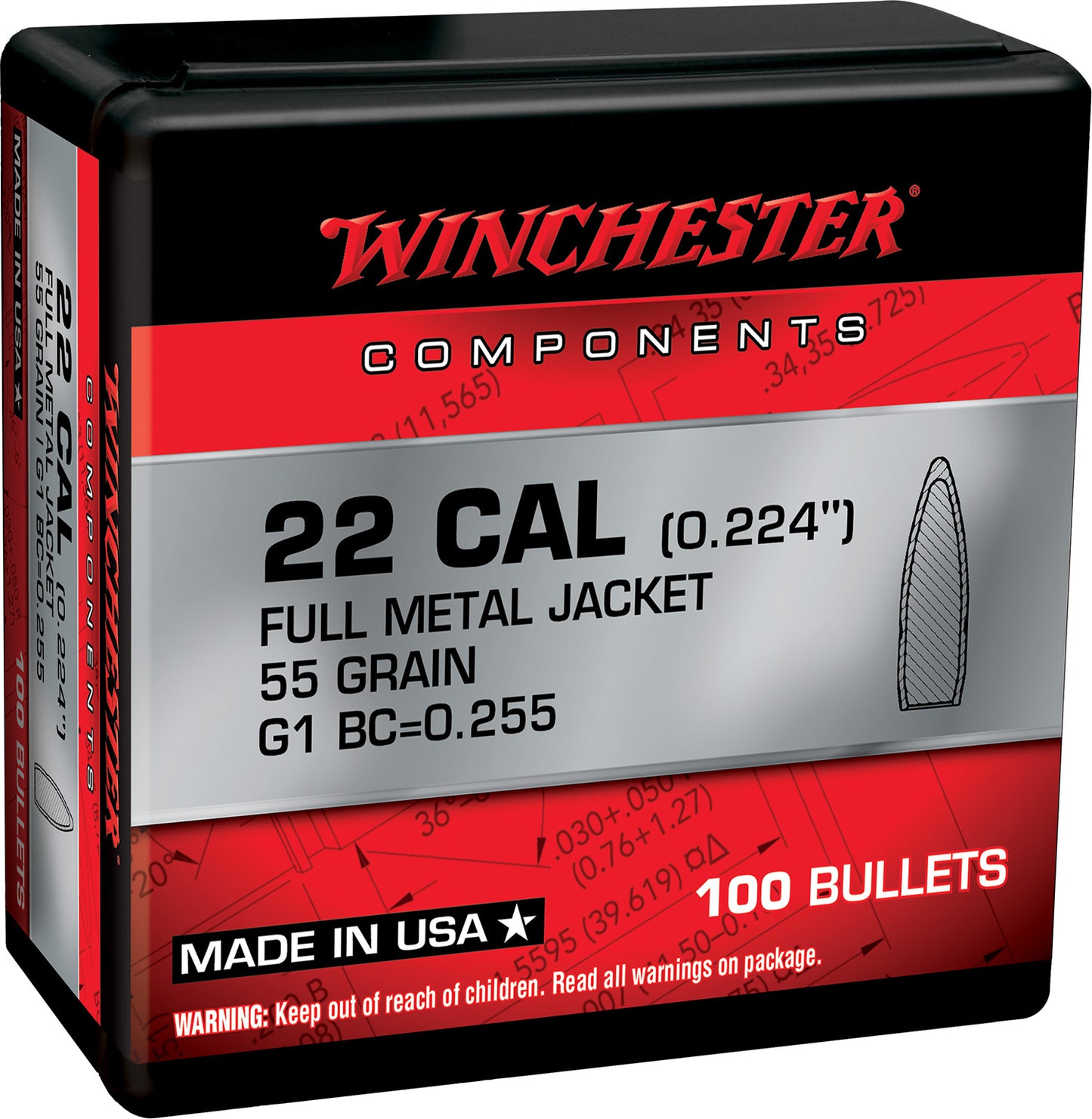 Winchester Ammo WB556MC55X Centerfire Rifle 5.56x45mmNATO 55gr Full Metal Jacket Boat Tail 100 Per Box/10 Case