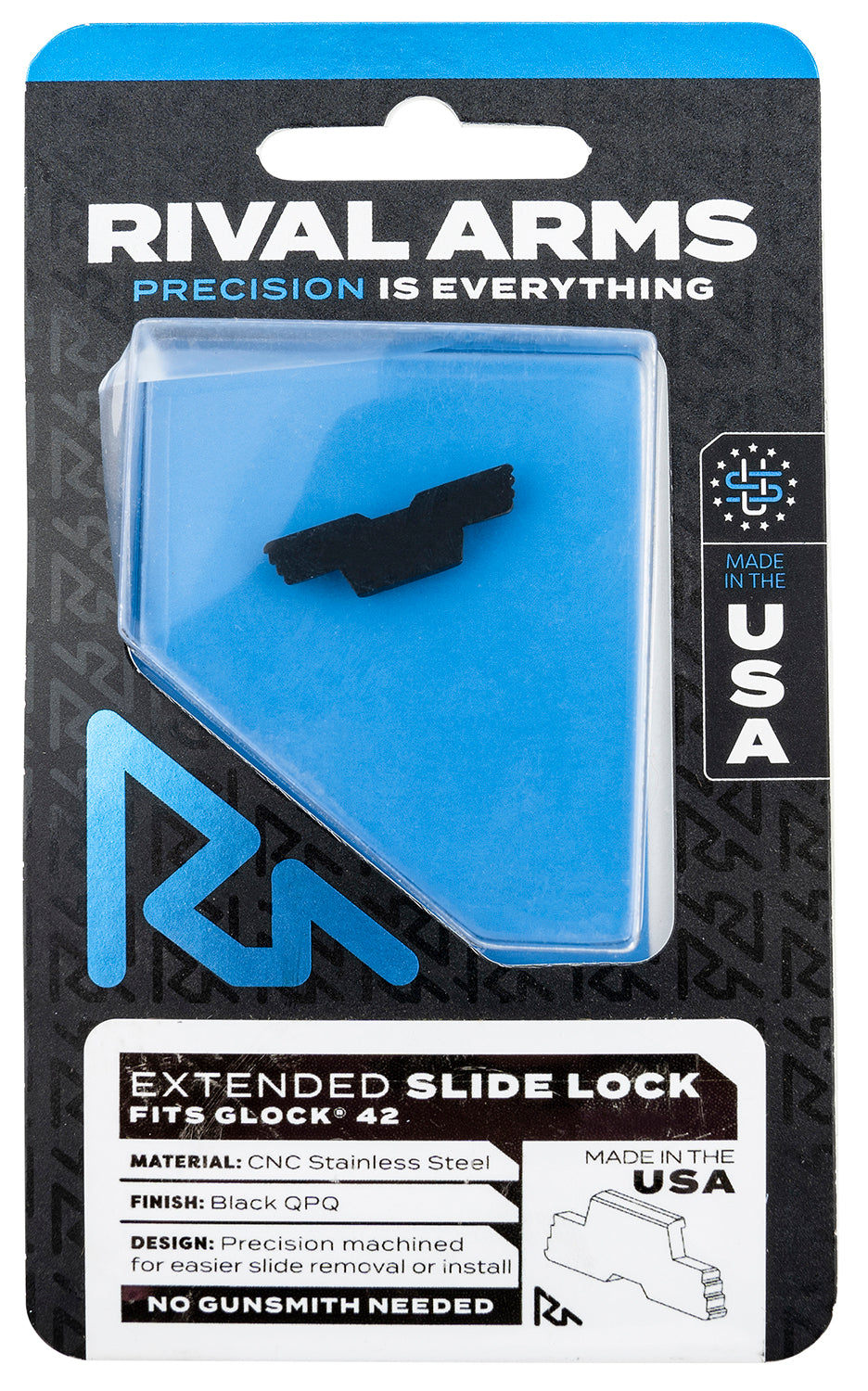 Rival Arms RARA80G004A Slide Lock Extended Glock 42 Black QPQ Stainless Steel