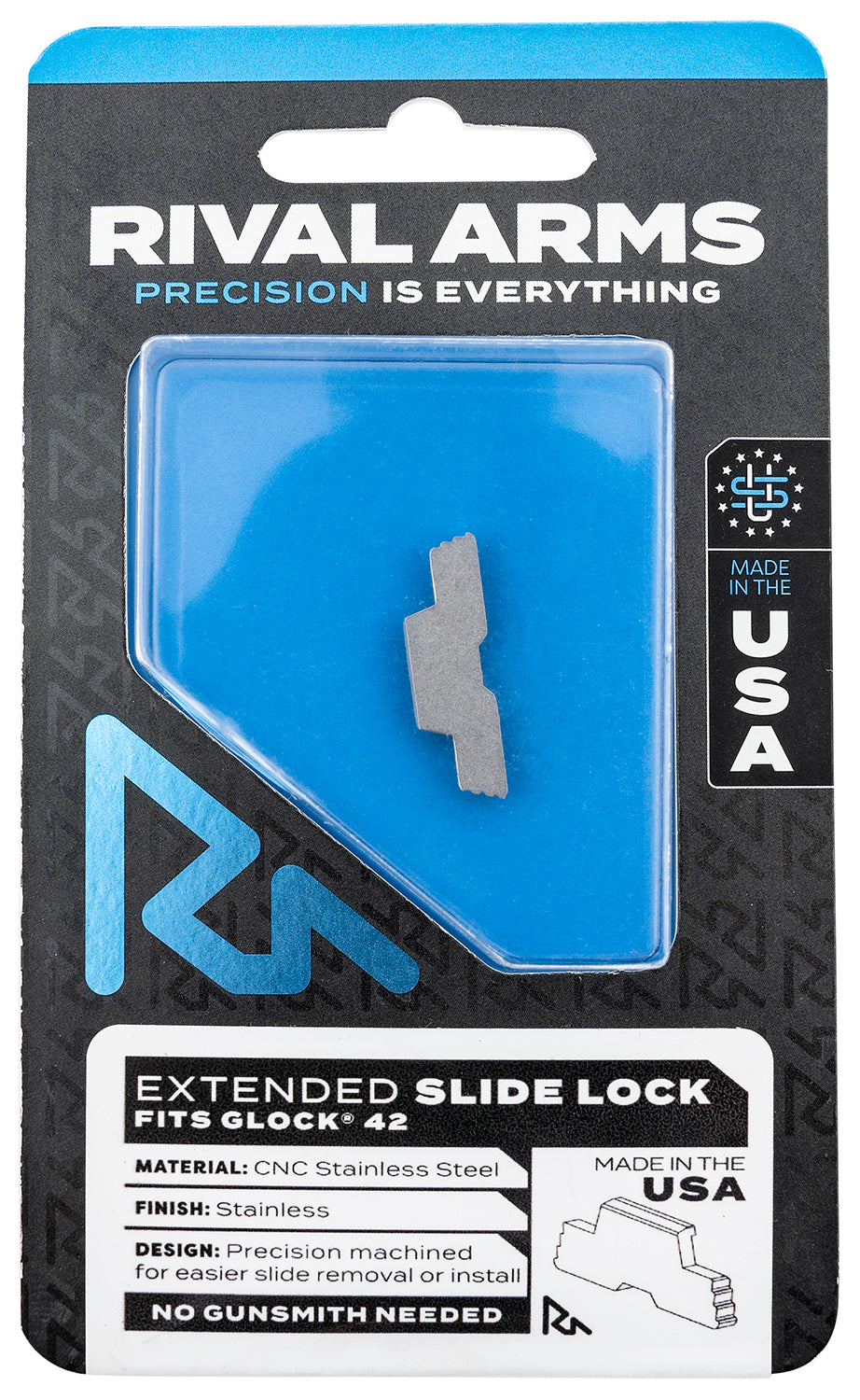 Rival Arms RARA80G004D Slide Lock Extended Polished Stainless for Glock 42