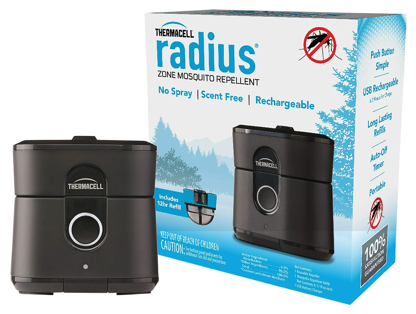 Thermacell LZ1W Radius Zone Rechargeable Repeller Black Effective 15 ft Odorless Scent Repels Mosquito Effective Up to 12 hrs