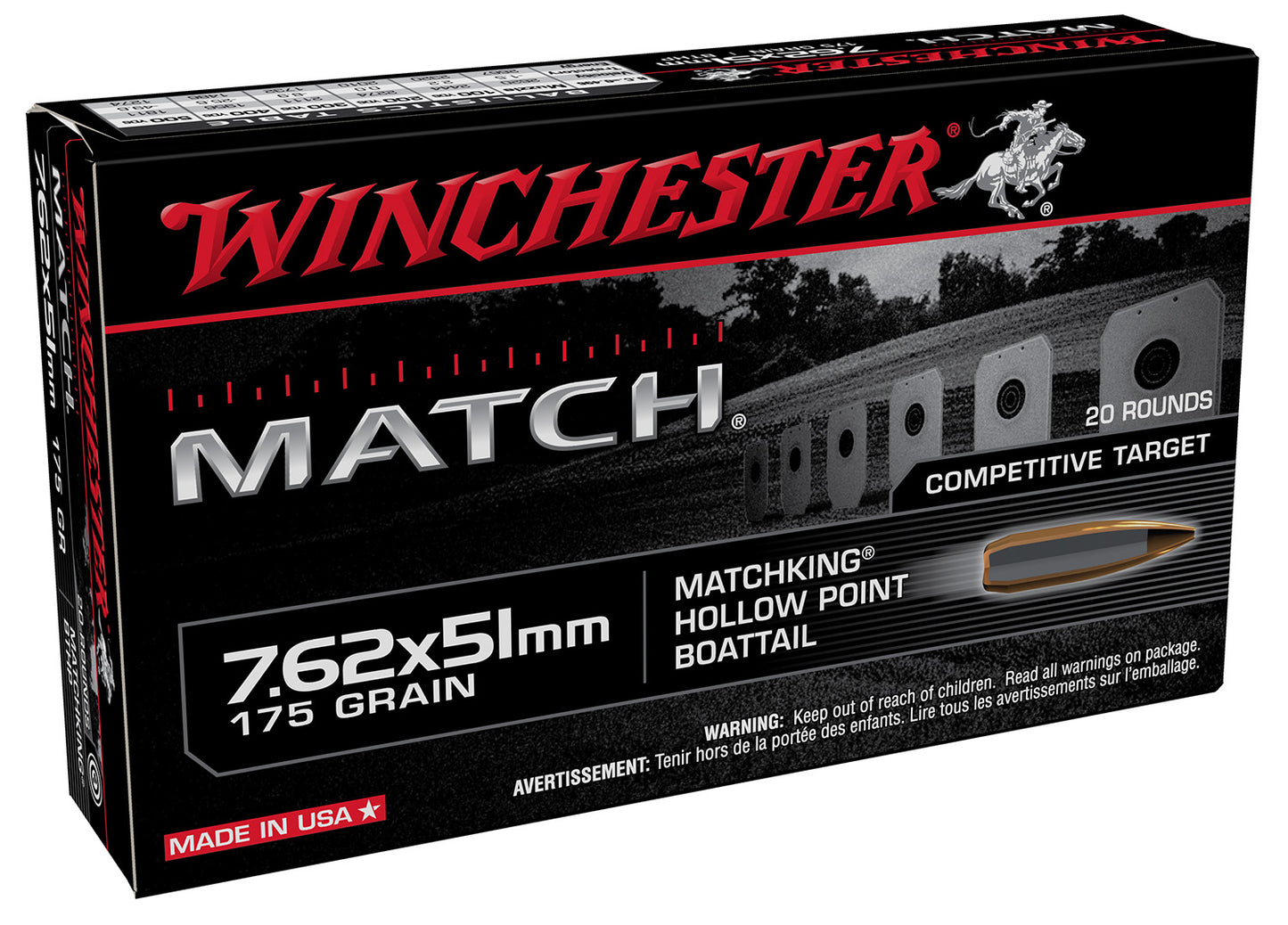 Winchester Ammo S76251M Match 7.62x51mmNATO 175gr Sierra MatchKing BTHP 20 Per Box/25 Case
