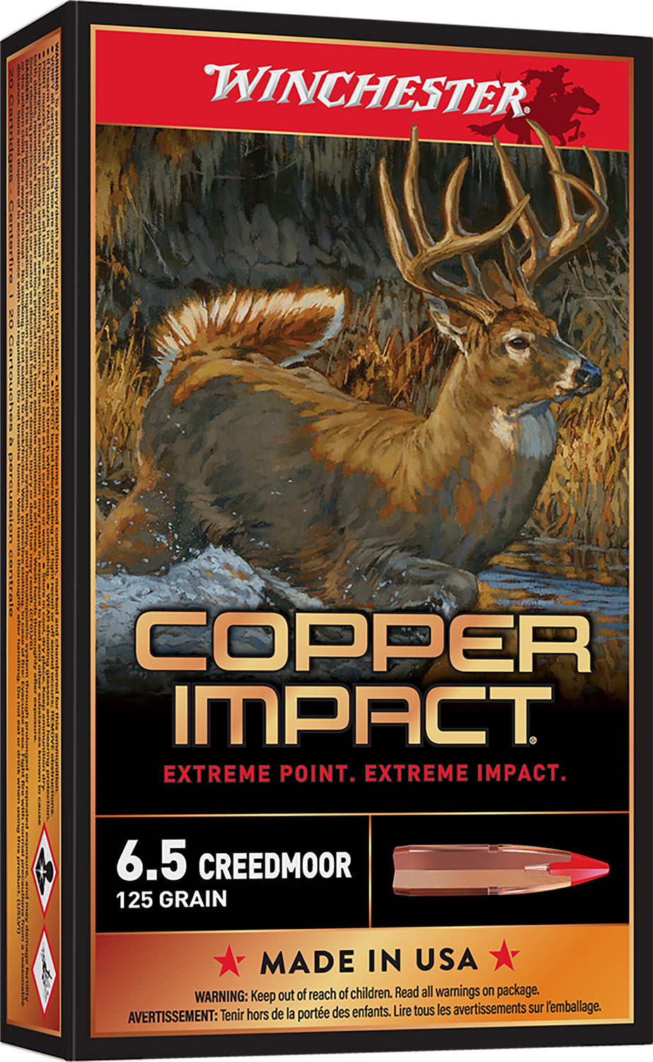 Winchester Ammo X65CLF Copper Impact 6.5Creedmoor 125gr Copper Extreme Point Lead Free 20 Per Box/10 Case