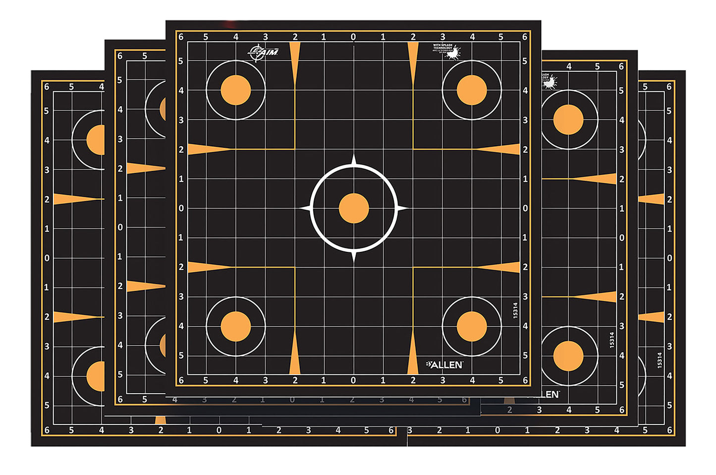 EZ-Aim 1531410 Splash Reactive Self-Adhesive Paper Black/Orange 12"x12" Sight-In Grid 10 Pack