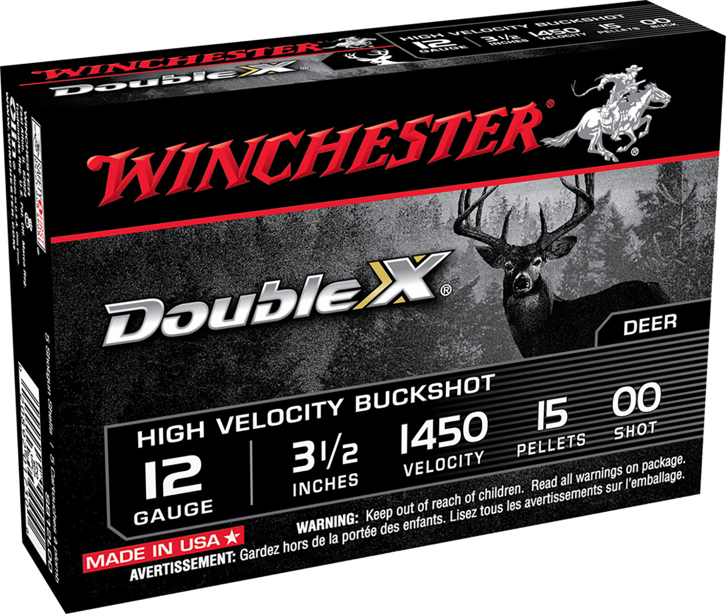 Winchester Ammo SB12L00 Double X High Velocity 12Gauge 3.50" 15Pellets 00Buck Shot 5 Per Box/50 Case