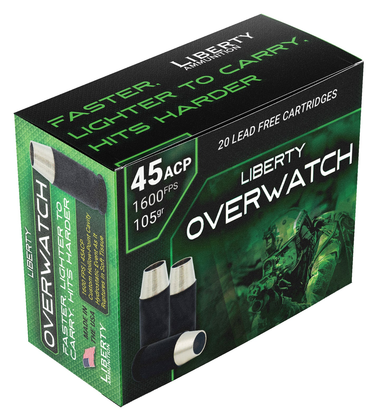 Liberty Ammunition LAOW451051600 OverWatch 45ACP 105gr Open Cavity Design 20 Per Box/50 Case