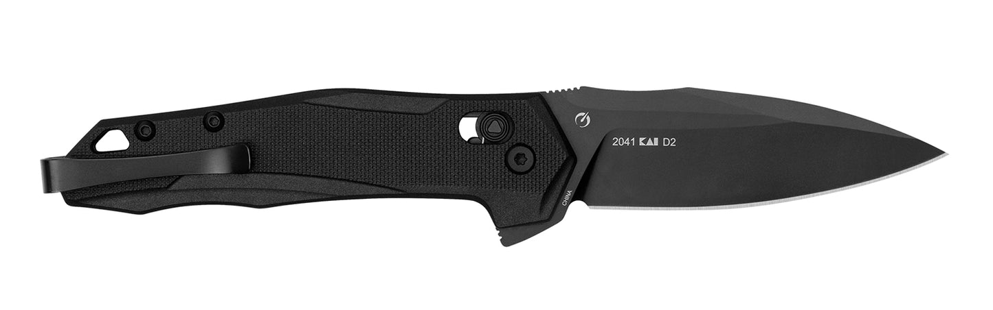 Kershaw 2041 Monitor Mid-Size 3" Folding Spear Point Plain Black Oxide D2 Steel Blade, Black Textured Glass Filled Nylon Handle, Includes Pocket Clip