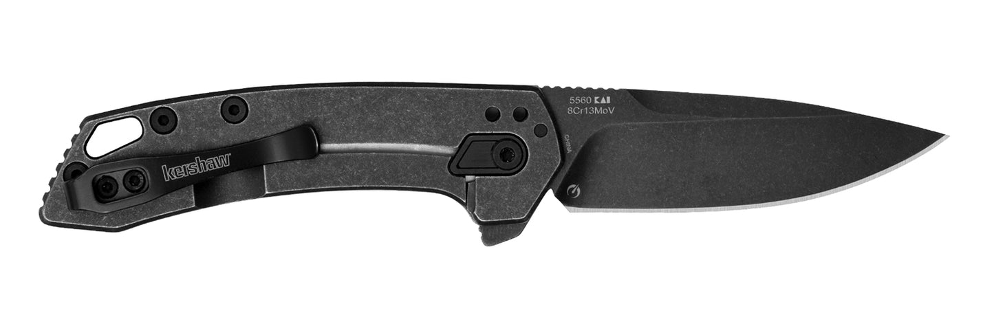 Kershaw Radar 2.90" Folding Drop Point Plain Black Oxide Blackwash 8Cr13MoV SS Blade & Stainless Steel Handle Includes Pocket Clip
