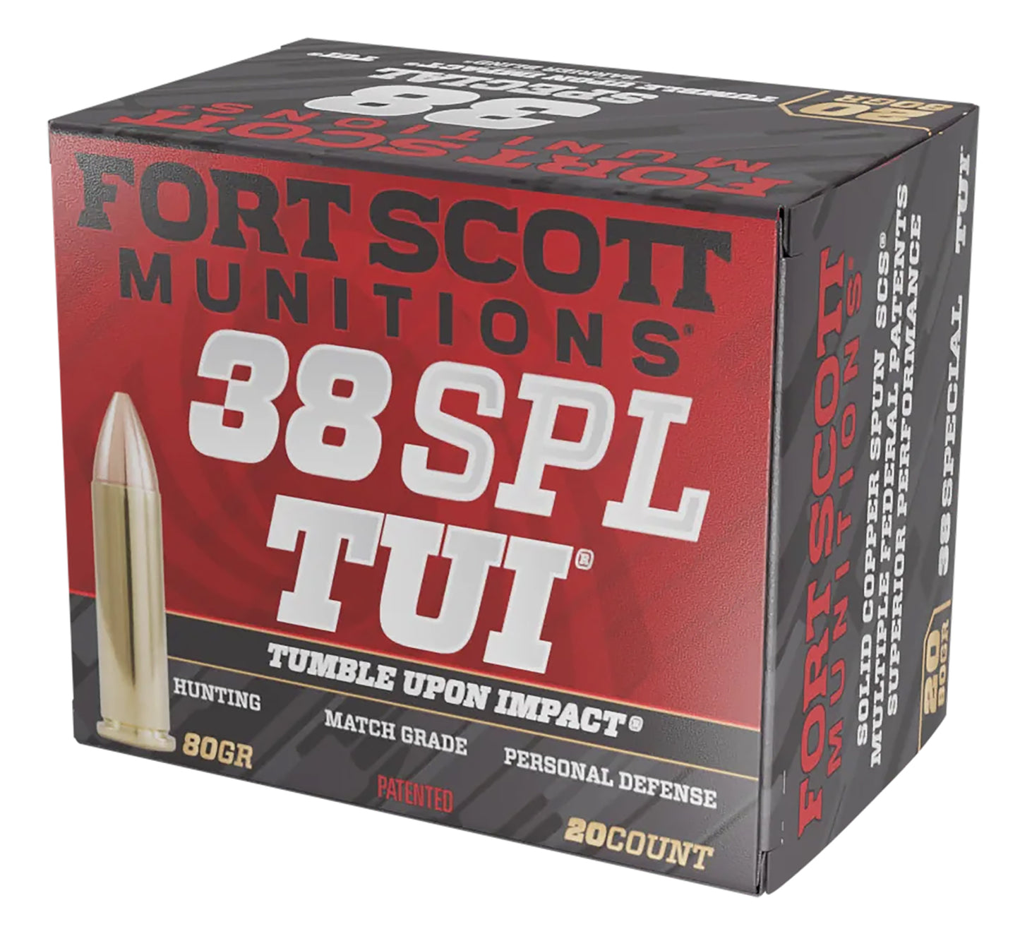 Fort Scott Munitions 38SPL080SCV Tumble Upon Impact (TUI) 38Special+P 80gr Solid Copper Spun 20 Per Box/25 Case