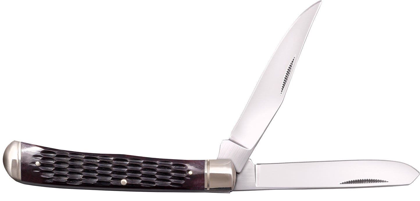 Cold Steel CSFLTRPRJ Trapper 3" Folding Clip/Spey Plain 8Cr13MoV SS Blade/Brown Jigged w/Polished Bolsters Bone Handle