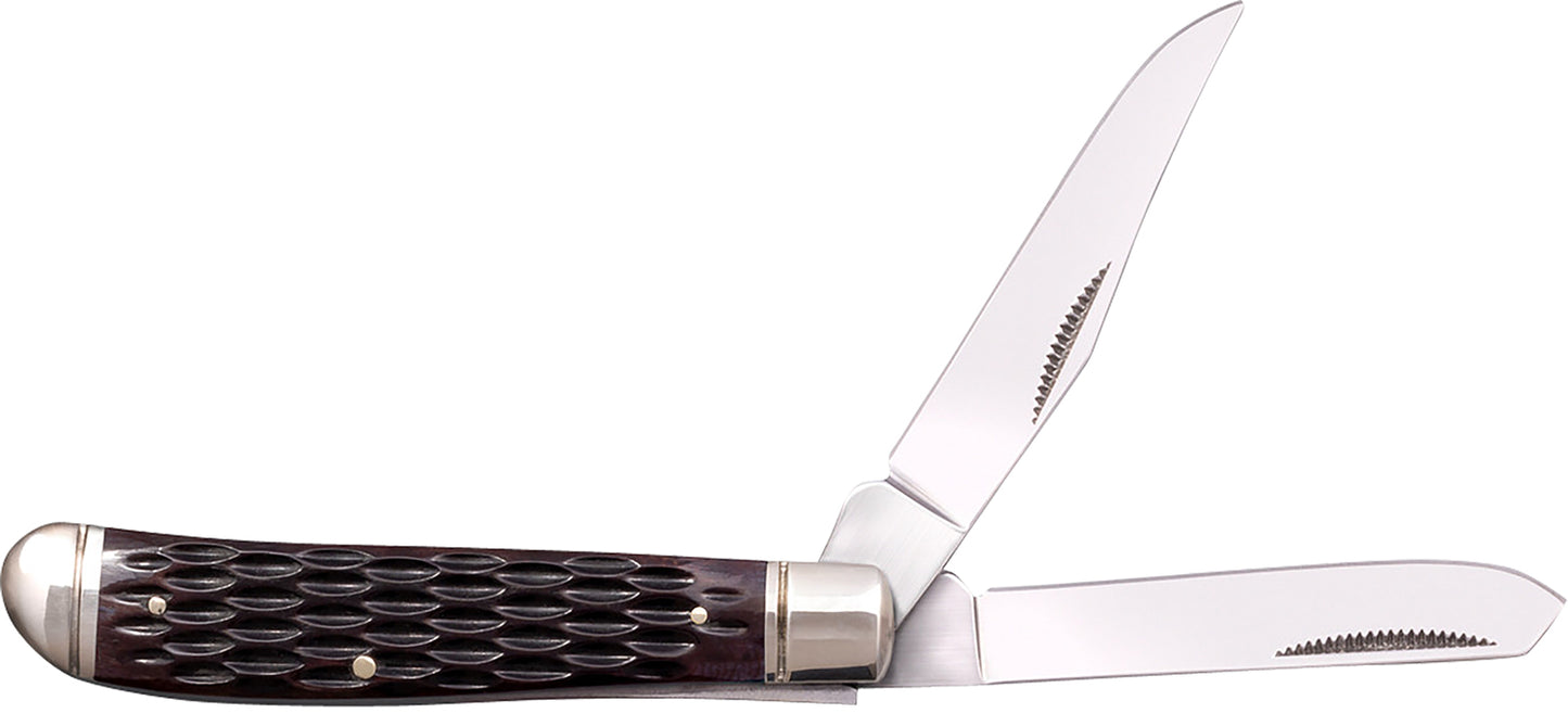 Cold Steel CSFLMTRPRJ Trapper Mini 2.60"/2.70" Folding Clip/Spey Plain 3Cr13MoV SS Blade/Brown Jigged w/Polished Bolsters Bone Handle