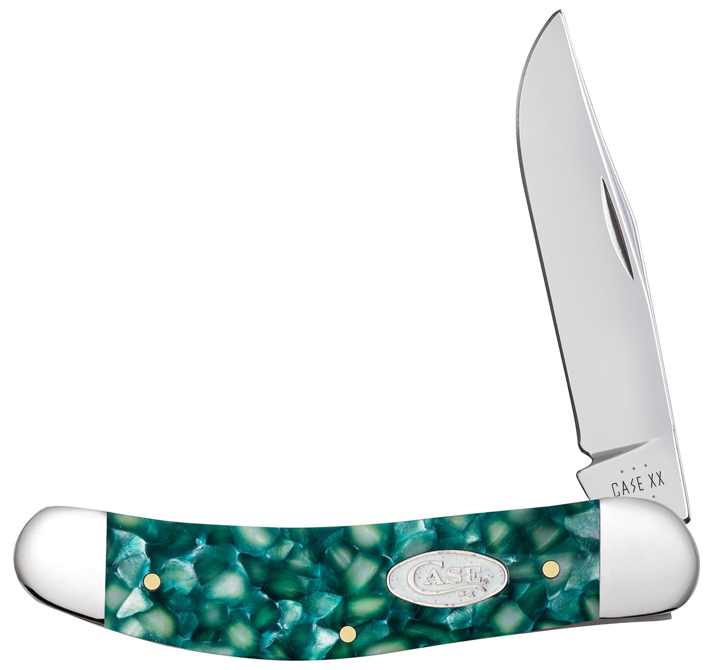 Case 71385 SparXX Sowbelly Folding Clip Point/Plain Mirror Polished Tru-Sharp SS Blade/Green Kirinite Handle