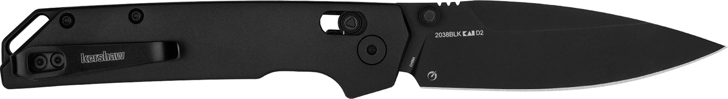 Kershaw 2038BLK Iridium 3.40" Folding Spear Point Plain Satin/Stonewashed D2 Steel Blade/ Gray Anodized Aluminum Handle Includes Pocket Clip
