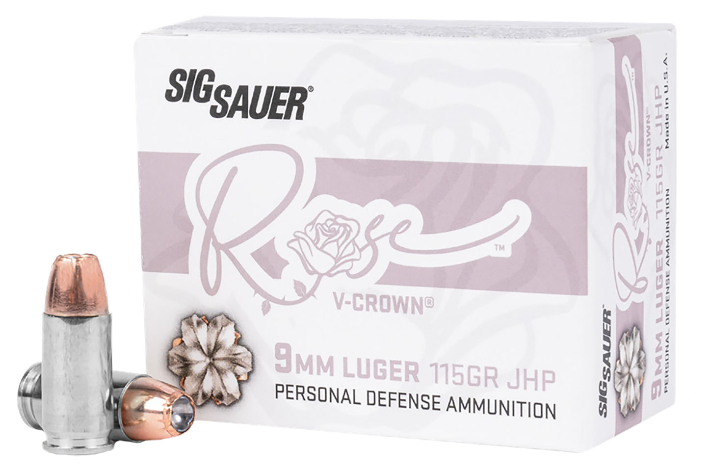 Sig Sauer E9MMA1ROSE20 Rose 9mmLuger 115gr V-Crown Jacketed Hollow Point 20 Per Box/10 Case