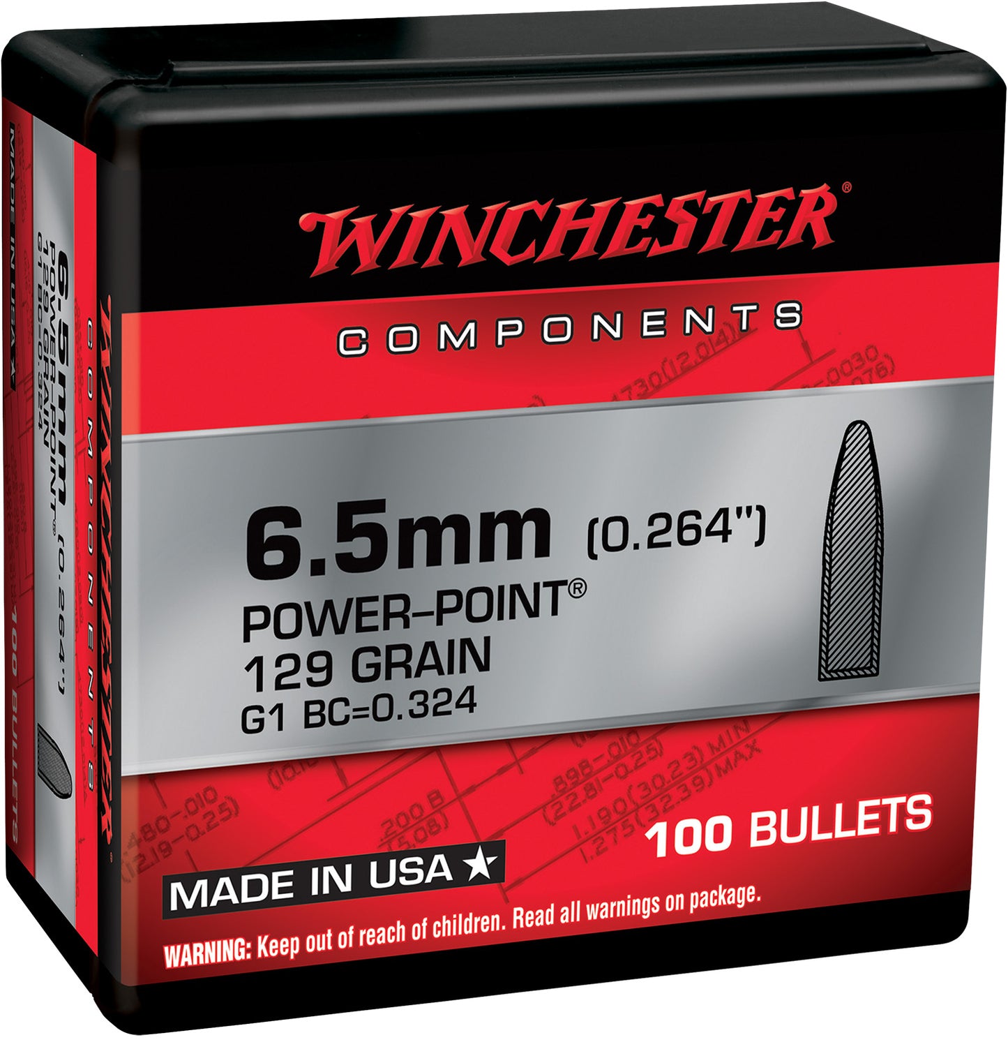 Winchester Ammo WB65PP129X Power-Point 6.5Creedmoor 129gr 100 Per Box/10 Case