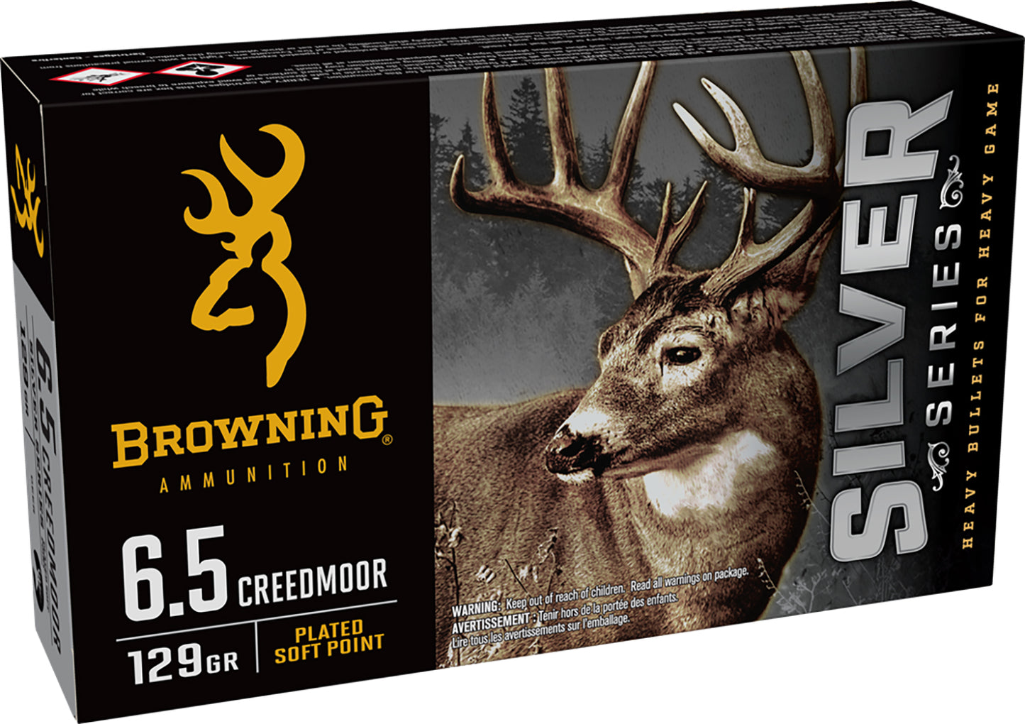 Browning Ammo B192600651 Silver 6.5Creedmoor 129gr Plated Soft Point 20 Per Box/10 Case