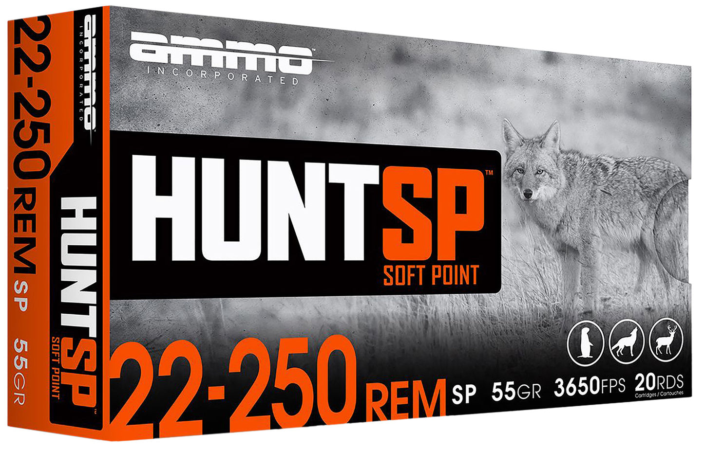 Ammo Inc 2225055SPA20 Hunt 22-250Rem 55gr Soft Point 20 Per Box/10 Case
