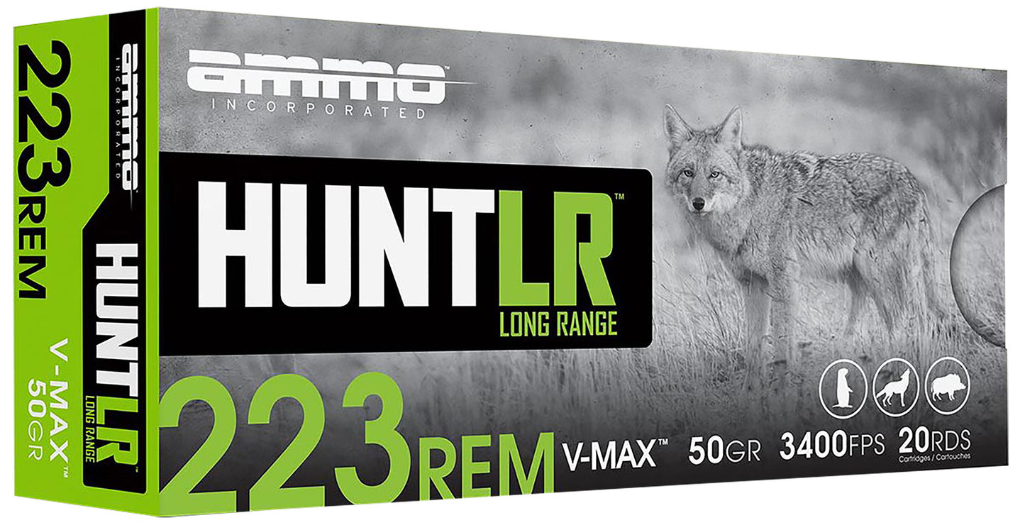 Ammo Inc 223050VMXA20 Hunt Long Range 223Rem 50gr V-Max 20 Per Box/10 Case