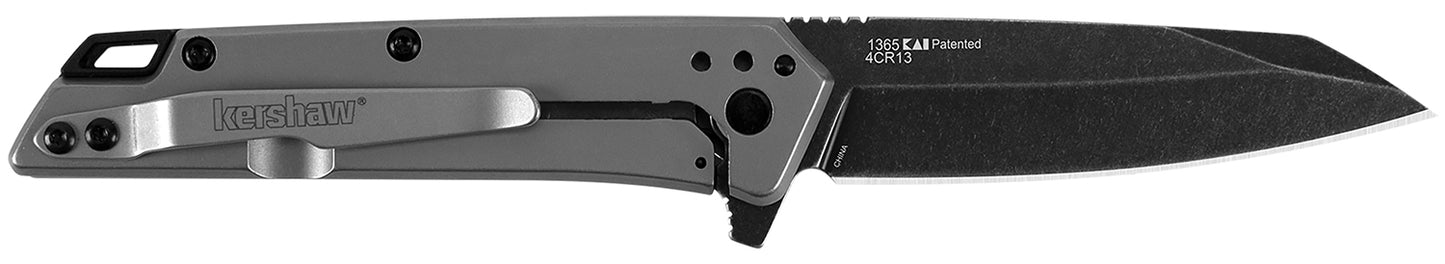 Kershaw 1365X Misdirect 2.90" Folding Reverse Tanto Plain Black Oxide Blackwash 4Cr14 Blade Gray Bead Blasted Stainless Steel Handle Clamshell Packaging