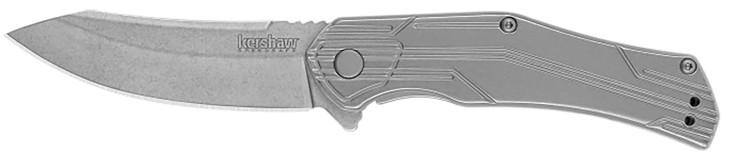 Kershaw 1380 Husker EDC 3" Folding Trailing Point Plain Bead Blasted 8Cr13MoV SS Blade, Stonewashed Stainless Steel Handle