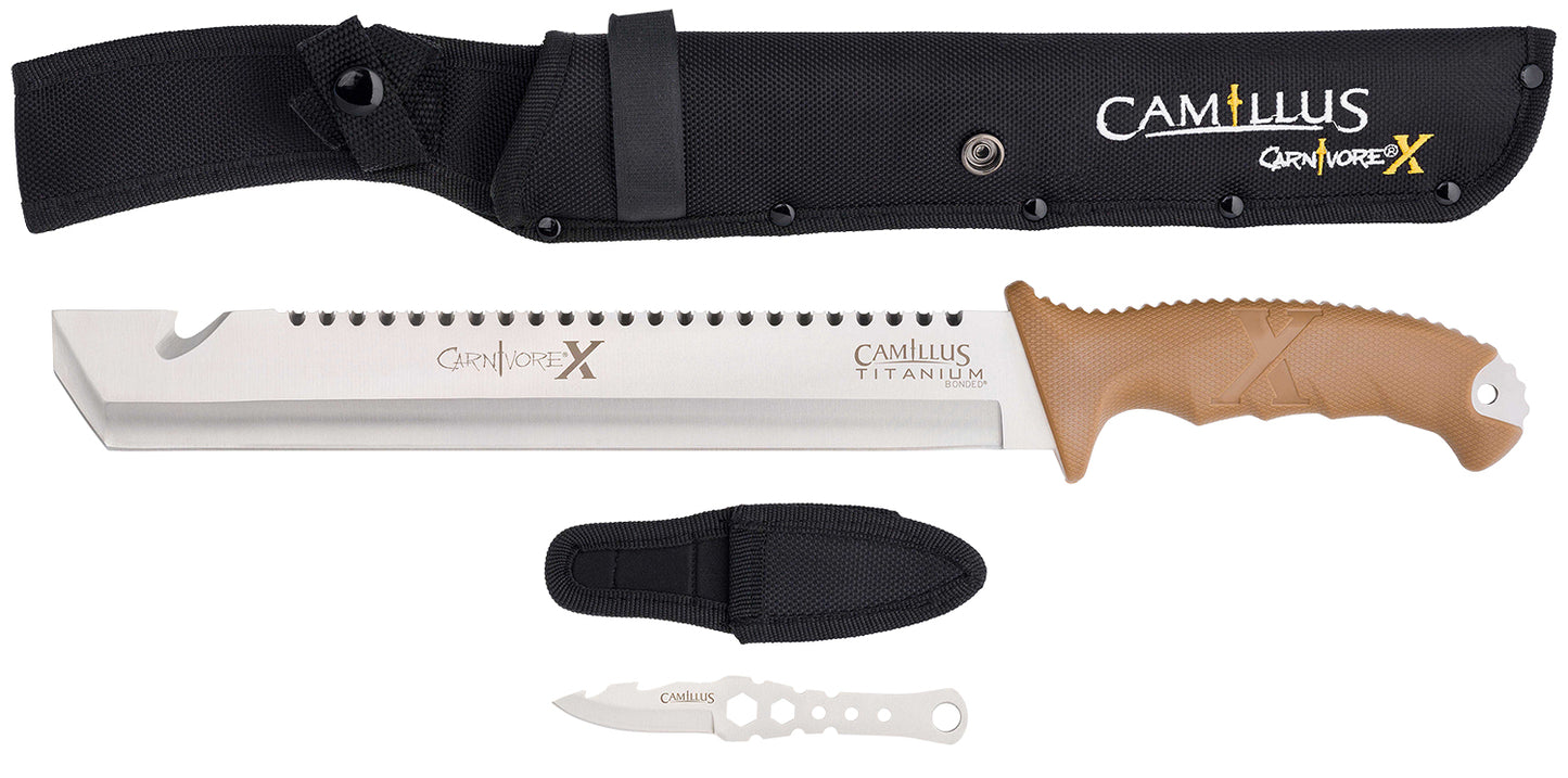 Camillus 19236-003 Carnivore 12" Silver Ti Bonded 440 SS Blade, Brown ABS Handle, 18" Long Includes Sheath