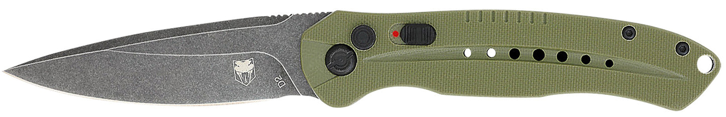 CobraTec Knives ODGDIABLOAUTO Diablo 3.50" Folding Black Stonewashed D2 Steel Blade, 4.75" OD Green Textured G10 Scales Handle