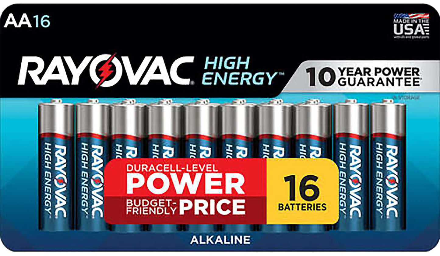Rayovac 81516LT03 AA HIGH ENERGY Alkaline Batteries Silver/Blue 1.5 Volts 2,700 mAh (16) Single Pack