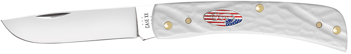 Case 52021 Sod Buster Jr. 2.80" Folding Skinner Plain Mirror Polished Stainless Steel Blade White Jigged Synthetic Handle
