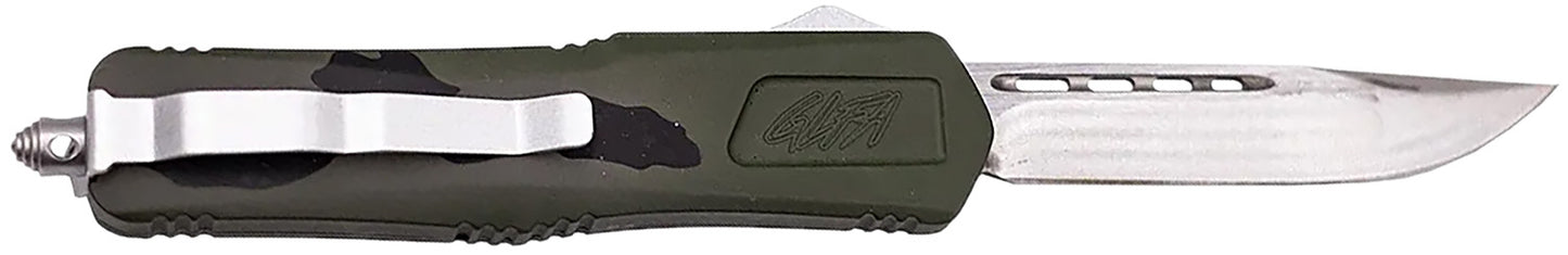 Great Lakes Firearms GLKMDSMTPGRN GLFA Medium 3.50" OTF Plain Steel Blade, Pursuit Green Camo Aluminum Handle