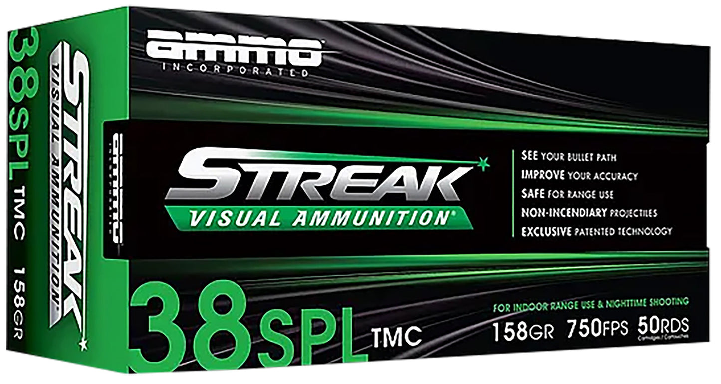 Ammo Inc 38158TMCSTRKGRN50 Streak Visual (GREEN) 38Special 158gr Total Metal Case 50 Per Box/20 Case