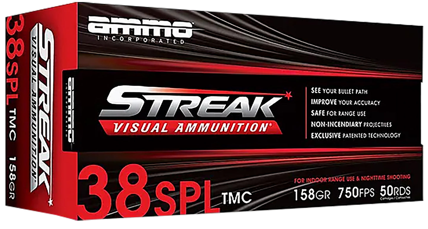 Ammo Inc 38158TMCSTRKRED50 Streak Visual (RED) 38Special 158gr Total Metal Case 50 Per Box/20 Case
