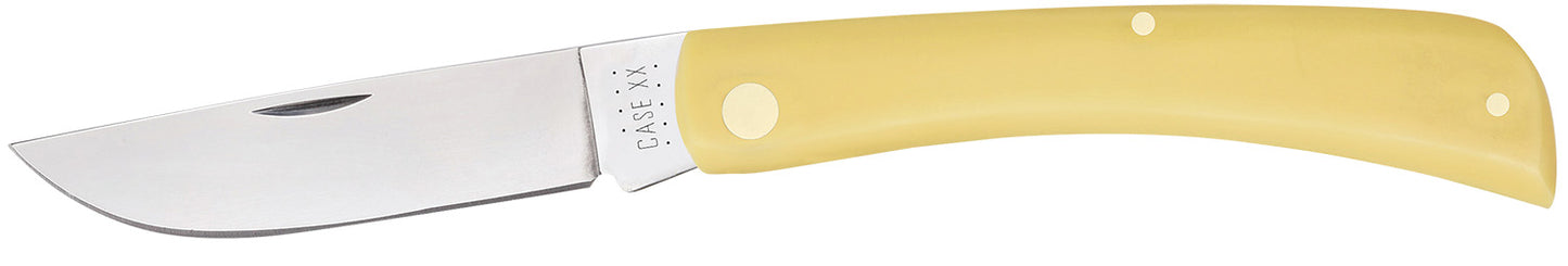 Case 00038 Yellow Synthetic Sod Buster Folding Skinner Plain Tumble Polish Carbon Steel Blade/Smooth Yellow Synthetic Handle