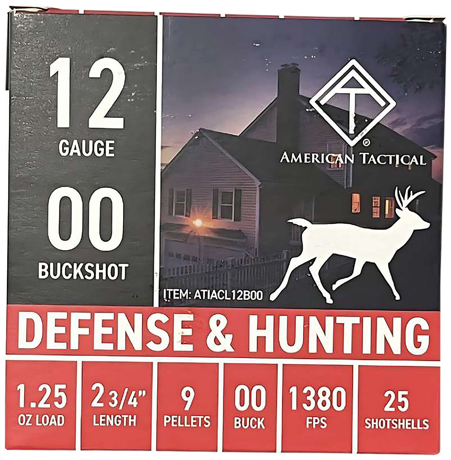 ATI ATIACL12B00 12Gauge 2.75" 1 1/4oz 00Buck Shot 25 Per Box/10 Case